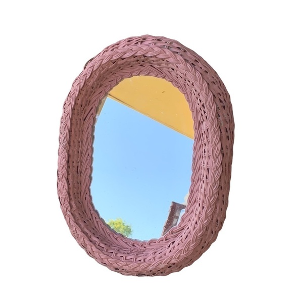 Vintage Cottagecore Wicker Rattan Oval Wall Hanging Mirror - Picture 1 of 12